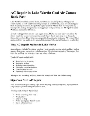 Ac Repair In Lake Worth Cool Air Comes Back Fast
