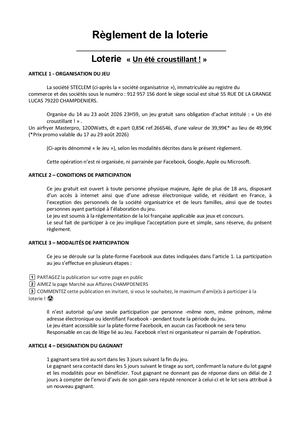 Règlement Loterie Champdeniers
