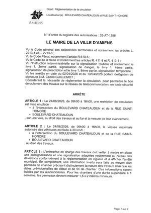 26 AT 1286 Reglementation De Circulation Boulevard Chateaudun Et Rue Saint Honore Le 24 08 2026 - Publiée Le 13 08 2026