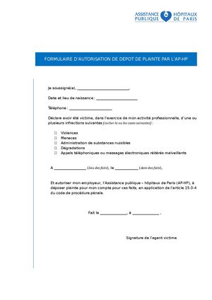 Formulaire Consentement Dépôt De Plainte