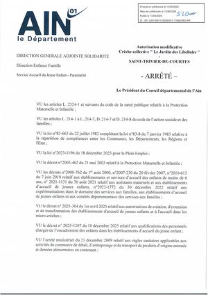 Autorisation Modificative Crèche Collective Le Jardin Des Libellules St Trivier De Courtes