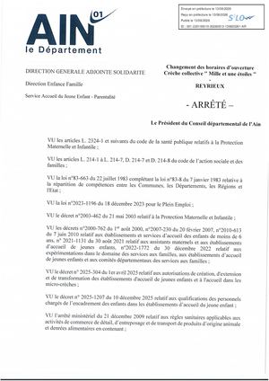 Changement Horaires D'ouverture - MILLE EST UNE ETOILES - REYRIEUX