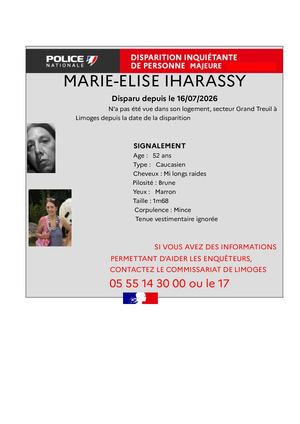 Disparition inquiétante Limoges
