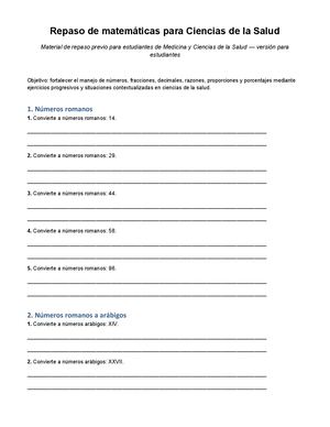 Repaso Matematicas Ciencias Salud Estudiantes