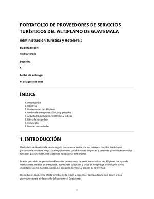 Portafolio De Proveedores Turísticos Del Altiplano De Guatemala