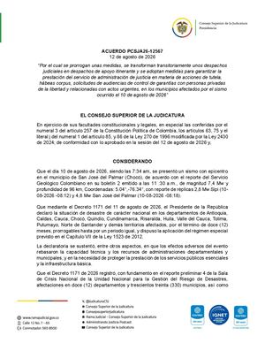 Por sismo en en Colombia, Consejo Superior de la Judicatura suspende términos judiciales hasta septiembre