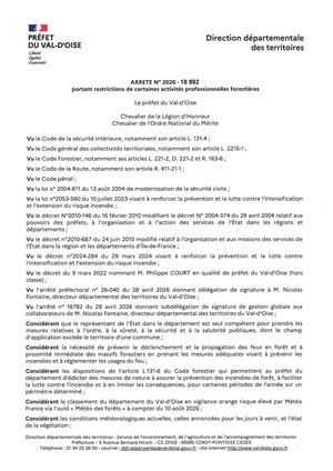 Arrêté 2026 18892 Restrictions Activités Professionnelles Forestieres Signe 12aout