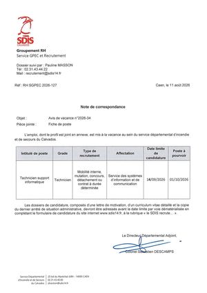 Avis 2026 34 Technicien Support Informatique