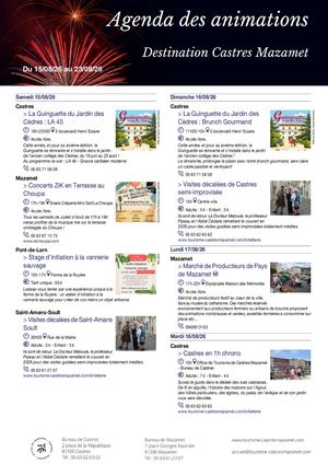 Agenda Des Animations Du 15 Au 23 Aout 2026 Destination Castres Mazamet