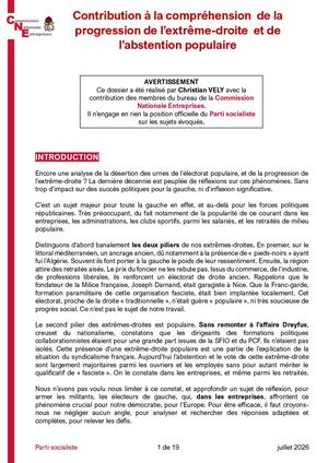 PS - CNE : Dossier Contribution à la compréhension de la progression de l’extrême-droite et de l’abstention populaire