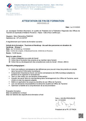 Attestation Clementina Famoso Formation Tourisme Et Handicap Accueil Des Personnes En Situation De Handicap