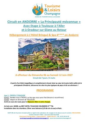 Programme Circuit Andorre Du 06 Au 12 Juin 2027
