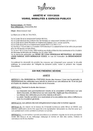 Arrete 1551 2026 Branchement Neuf 228 Rue Sevene Du 29 06 Au 17 07 2026 Pulié Le 14 08 2026