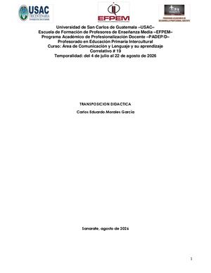 Transposición Didáctica Comunicación Y Lenguaje Carlos Eduardo Morales García