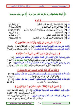 السهل المفيد تذكار لما تشابه من ألفاظ القرأن المجيد للشيخ منير فتحى عبد الرحمن عطاالله الملون جديد Doc