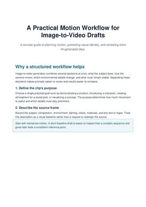A Practical Motion Workflow for Image-to-Video Drafts
