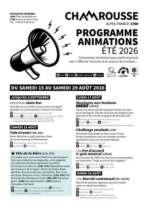 Programme des animations - 15/08 au 29/08/26