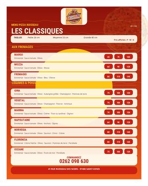 Menu Pizza Ruisseau