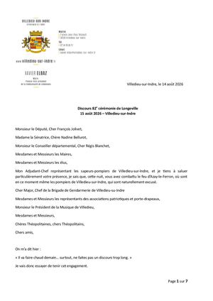 Discours de la 82 ème cérémonie de Longeville - 2026