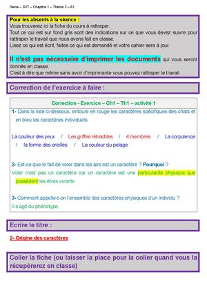 3 Ch1 A2 Cours (Caractères Héréditaires Et Acquis)