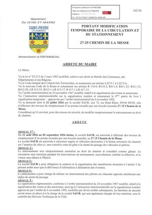 Arrete 2026 163 Modification Circulation Et Stationnement 25 27 Chemin De La Messe
