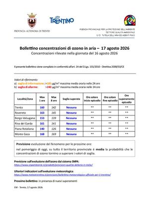 Comunicato Ozono 2026 08 17