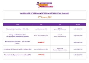 Calendrier Rencontres Echanges CDCA - 2ème Semestre 2026