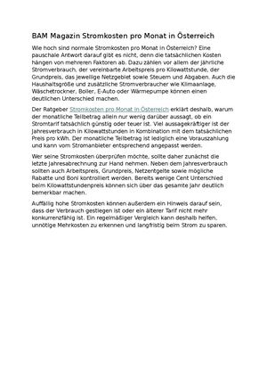 Bam Magazin Stromkosten Pro Monat In ÖSterreich