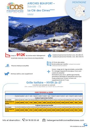 Areches Beaufort / Résidence La Clé des Cimes - Mmv / Saison HIVER 2026-2027