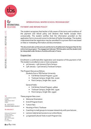 2027 Payment & Refund Policy Winter School