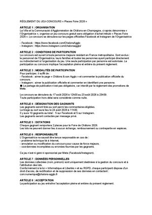 Reglement Jeu Concours Foire 2026