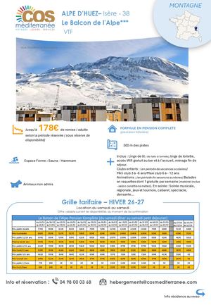 Alpe D'huez / Résidence Le Balcon De L'alpe - VTF / Saison HIVER 2026-2027