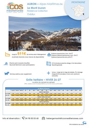 Auron / Résidence Le Mont D'auron - Odalys / Saison HIVER 2026-2027