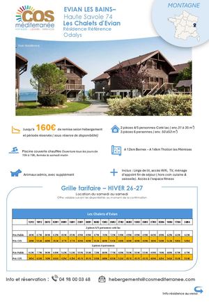 Evian-les-Bains / Résidence Les Chalets d'Evian - Odalys / Saison HIVER 2026-2027