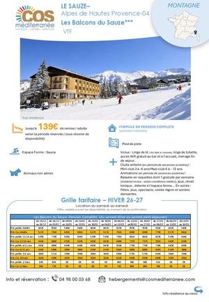 Le Sauze / Résidence Les Balcons du Sauze - VTF / Saison HIVER 2026-2027
