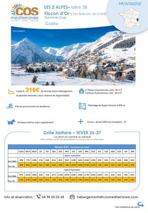 Les 2 Alpes / Résidence Flocon d'Or - Goélia / Saison HIVER 2026-2027