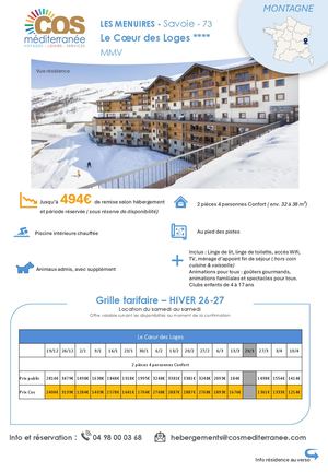 Les Menuires / Résidence Le Coeur des Loges - MMV / Saison HIVER 2026-2027