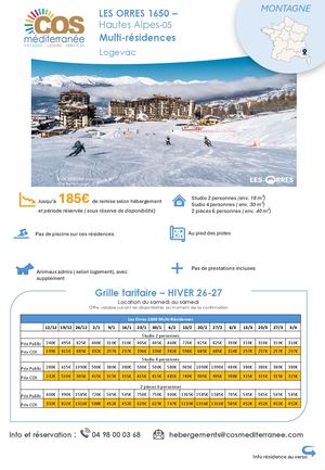 Les Orres 1650 / Multirésidences Logevac / Saison HIVER 2026-2027