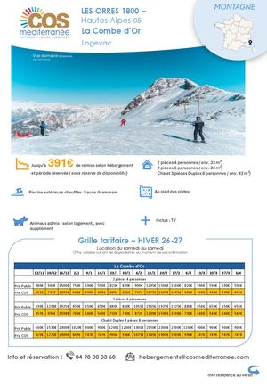 Les Orres 1800 / Résidence La Combe d'Or - Logevac / Saison HIVER 2026-2027