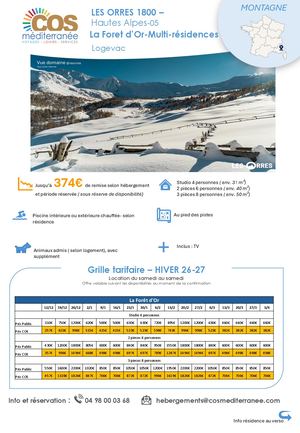 Les Orres 1800 / Multirésidences La Foret d'Or - Logevac / Saison HIVER 2026-2027