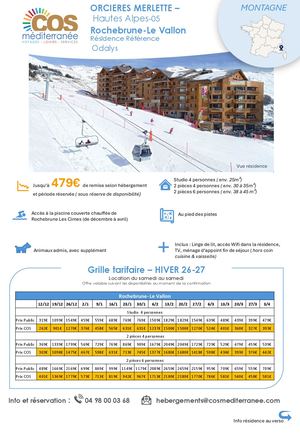 Orcieres / Résidence Rochebrune Le Vallon - Odalys  / Saison HIVER 2026-2027