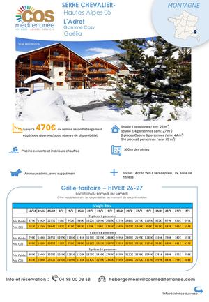 Serre Chevalier / Résidence L'Adret - Goélia  / Saison HIVER 2026-2027