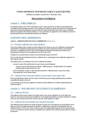 Reglement Interieur Ustt