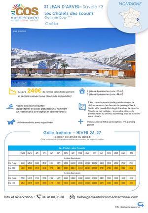 St Jean d'Arves / Résidence Les Chalets des Ecourts - Goélia  / Saison HIVER 2026-2027