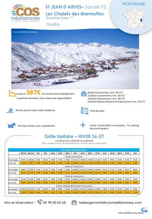 St Jean d'Arves / Résidence Les Chalets des Marmottes - Goélia  / Saison HIVER 2026-2027