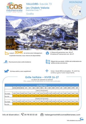 Valloire / Résidence Les Chalets Valoria - Goélia  / Saison HIVER 2026-2027