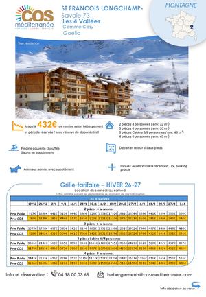 St François Longchamp / Résidence Les 4 Vallées - Goélia  / Saison HIVER 2026-2027