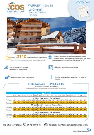 Vaujany / Résidence Le Crystal - Goélia  / Saison HIVER 2026-2027