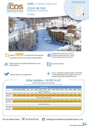 Vars / Résidence L'ecrin de Vars - Odalys  / Saison HIVER 2026-2027