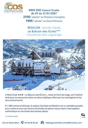 Week-end au ski à Reallon / Saison HIVER 2026-2027